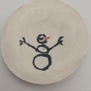 Handmade Snowman Trinket Dish | Small Ceramic Ring Holder | Winter Decor